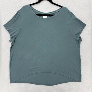 Athleta Blue Ribbed Asymmetrical Short Sleeve T-Shirt Large 97% Modal